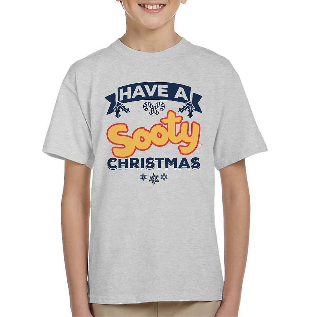 Sooty Christmas Have A Sooty Christmas Blue Banner Design Kid's T-Shirt Heather Grey X-Small (3-4 yrs)