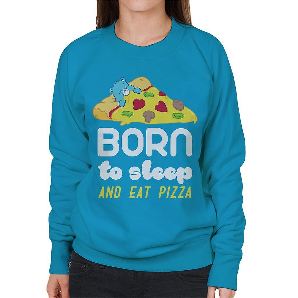 Care Bears Bedtime Bear Born To Sleep And Eat Pizza Women's Sweatshirt Sapphire XX-Large