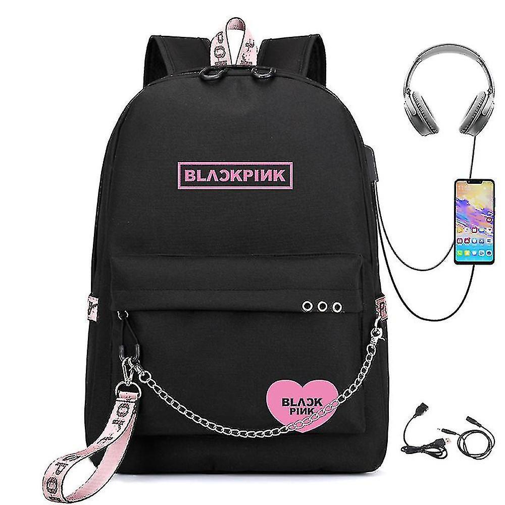 Tmall Blackpink Backpack Usb Rechargeable Backpack Student School Bag Black