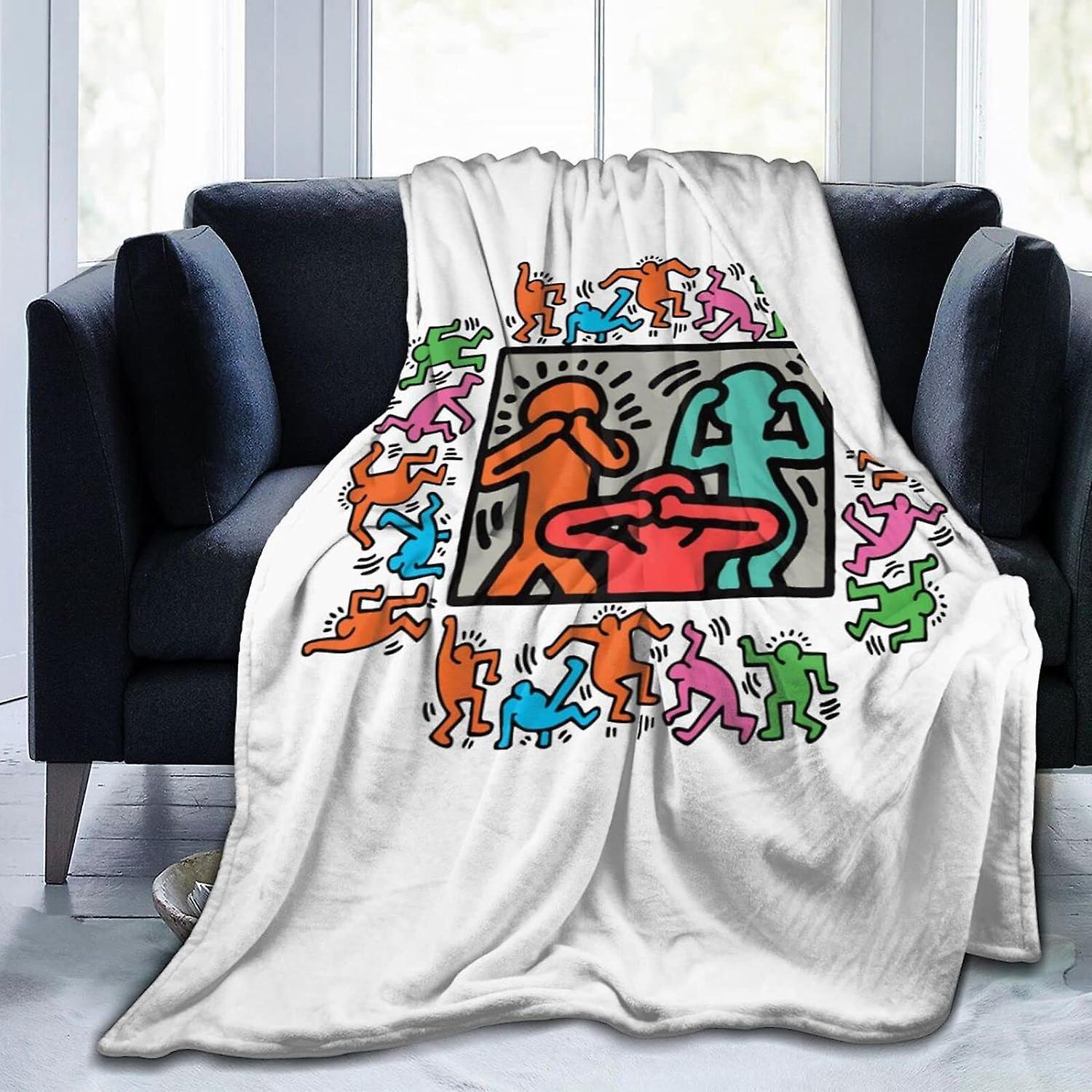 Kerota Flannel Throw Blanket Keith Haring Throw Blanket Super Soft Lightweight Blankets Washable for Bed Sofa ABD9649 50x40in 125x100cm