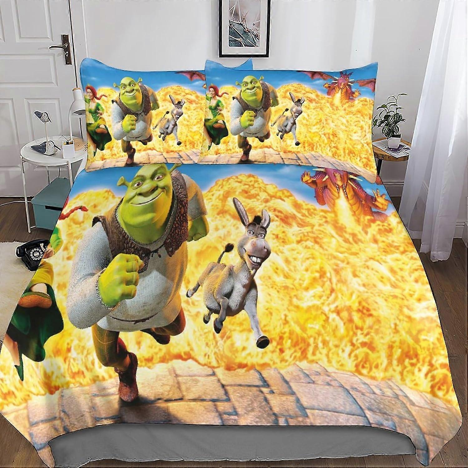 Kerota Piece Shrek Duvet Cover Set 3D Bedding Quilt Pillowcase, Zipper Closure Soft Microfiber, Monster Bedding Set for Adults and Kids Double Sing...