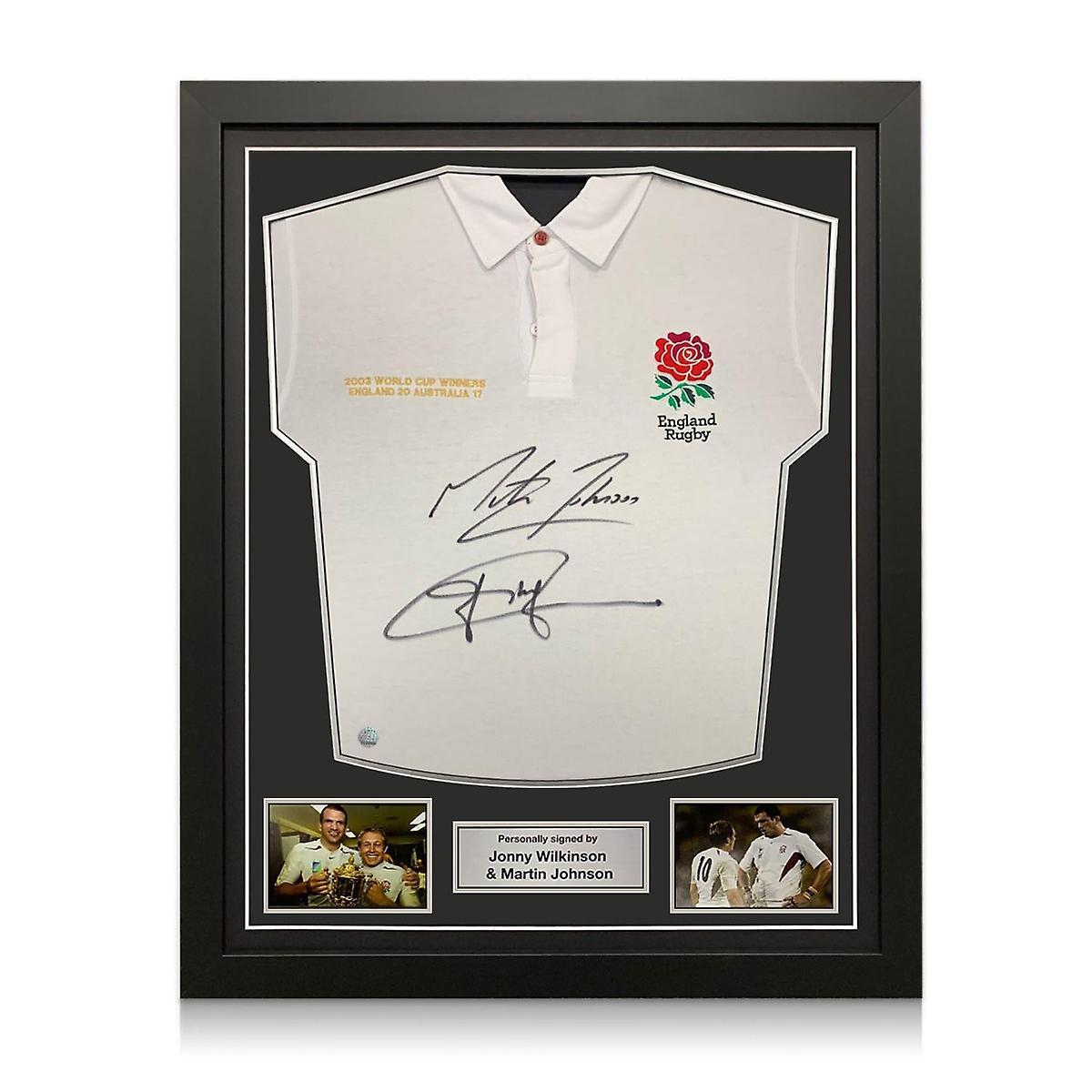 Exclusive Memorabilia Jonny Wilkinson And Martin Johnson Signed England Rugby Shirt. Standard Frame