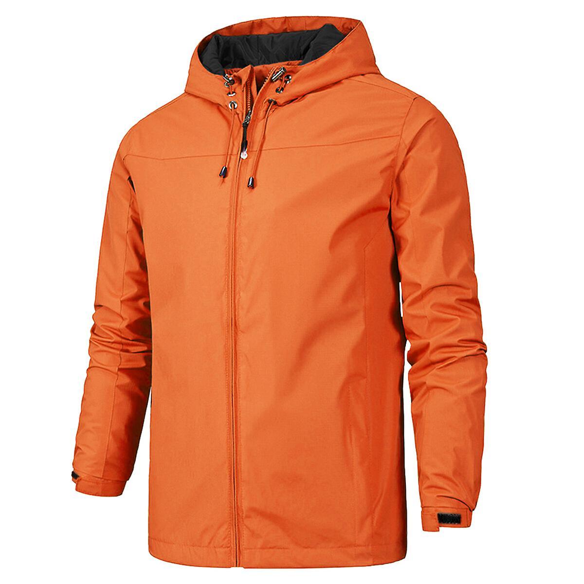 YOUTHUP Mens Outdoor Sports Hooded Windproof Jacket Waterproof Lightweight Rain Coat Orange S