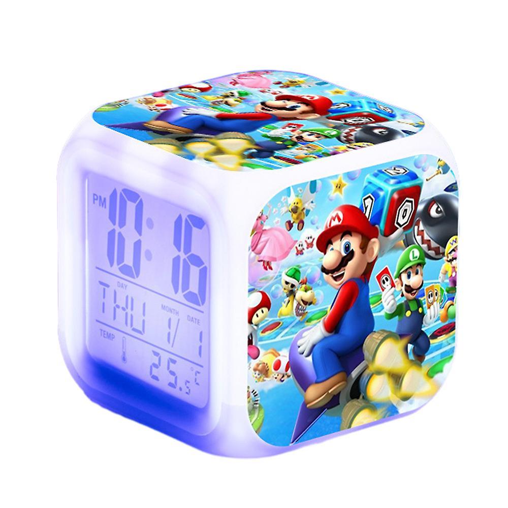 Waytogo Super Mario Bro Digital Alarm Clock 7-color Changing Night Light Bedside Clock Home Decor Kids Children Toy Xmas Gifts B