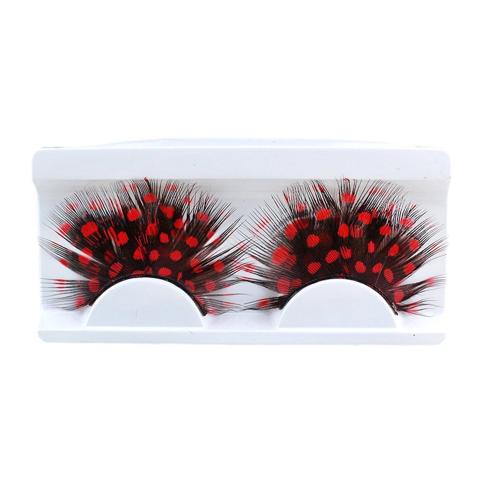 Popubear 1 Pair 3D Colorful Fake Lashes Natural & Dense Blue Color Artificial Feather Eyelashes Extension Party Makeup Fake Eyelashes Red