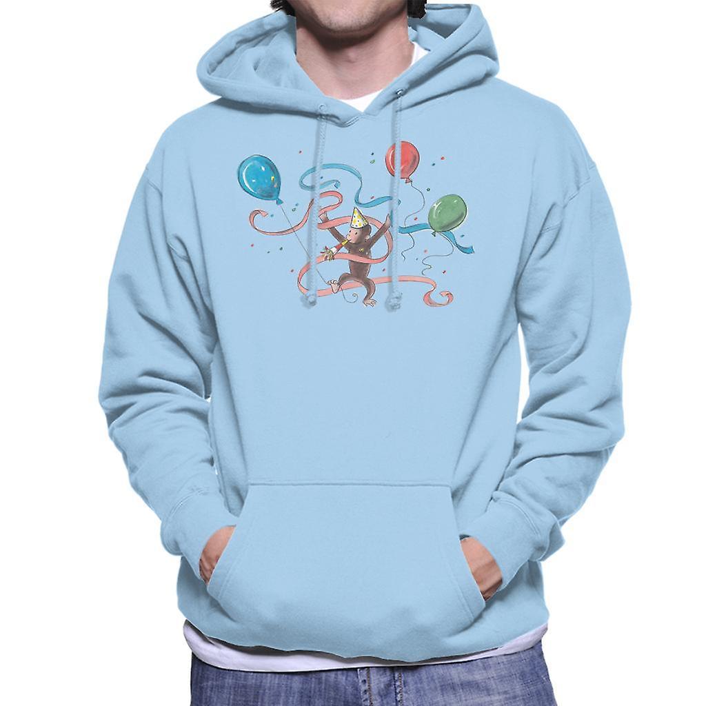 Curious George Party Balloons Men's Hooded Sweatshirt Sky Blue Large