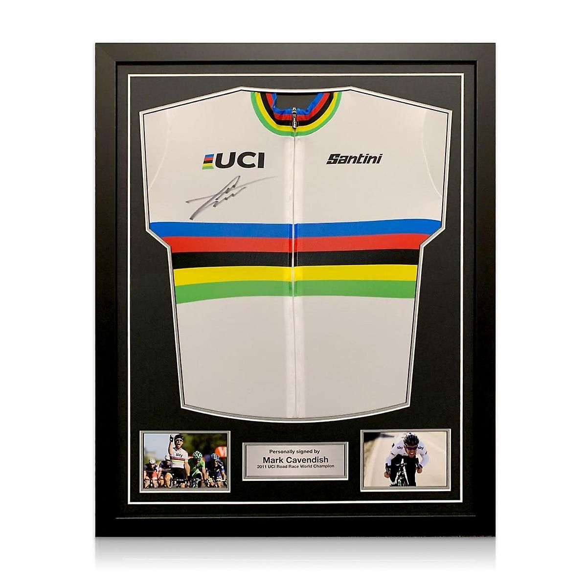 Exclusive Memorabilia Mark Cavendish Signed Official World Champion Jersey. Standard Frame