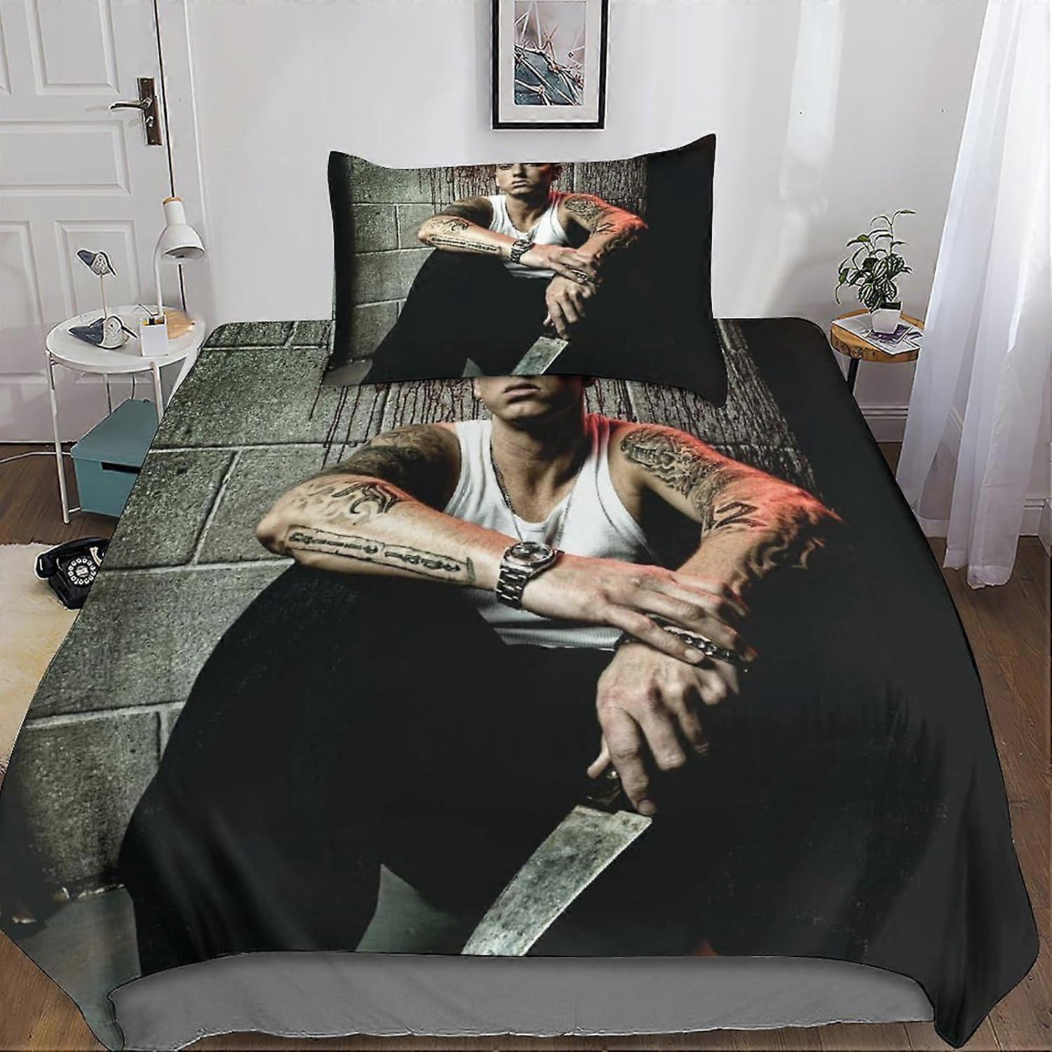 Kerota Eminem Teen Adult Duvet Cover with Pillowcase 2 Pieces Rapper Microfiber Bedding Set with Zipper, 3D Adults Kids Girls Single Single135x200cm