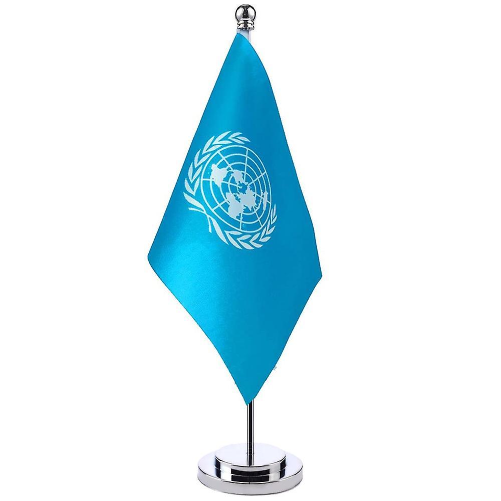 Scitoo 14x21cm Office Desk Flag Of United Nations Banner Boardroom Table Stand Pole Stick The Un Cabinet Flag Set Meeting Room Decor