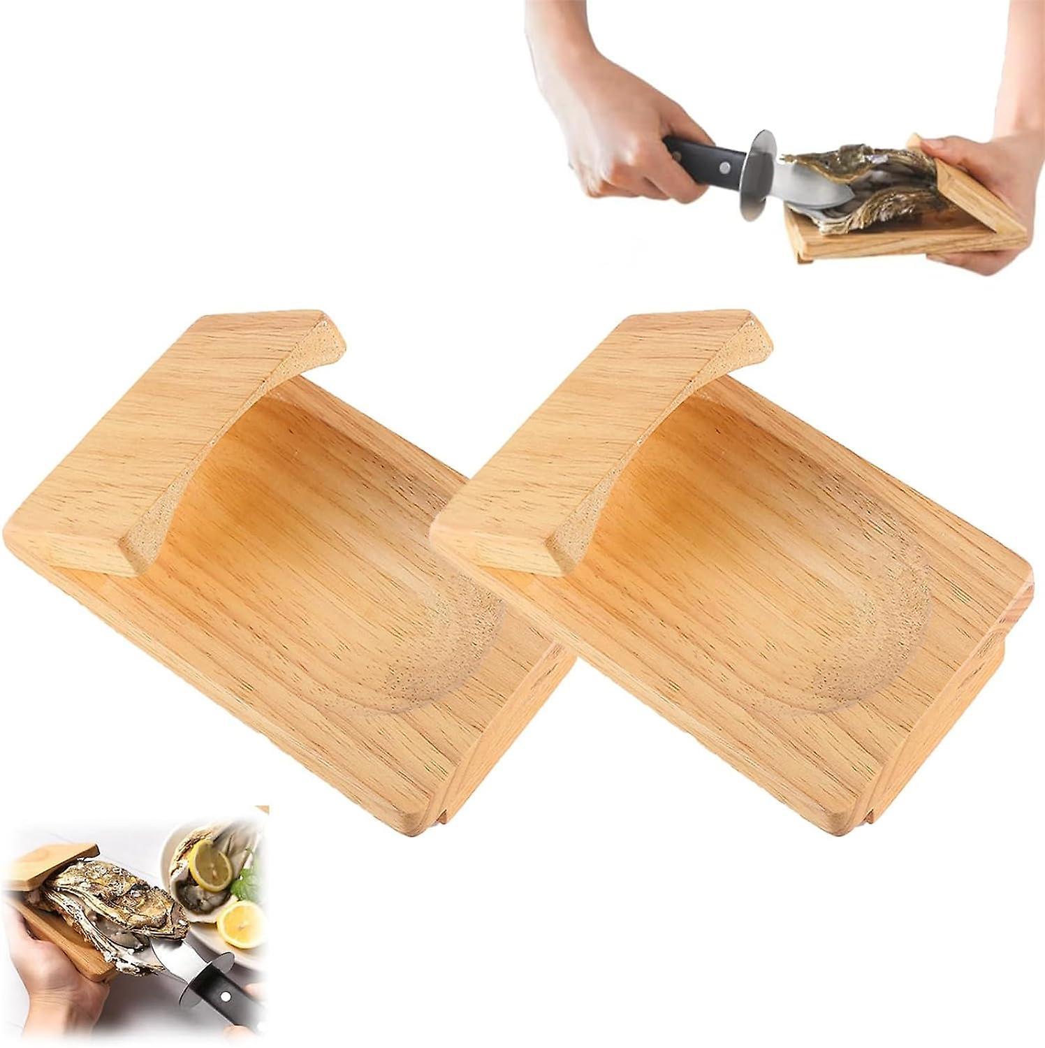 Frusde Oyster Shucking Clamp, Handguard Seafood Wood Shucking Clamp, Oyster Shucking Protector, Wooden Oyster Holder, Oyster Shucker Tools 2Pcs