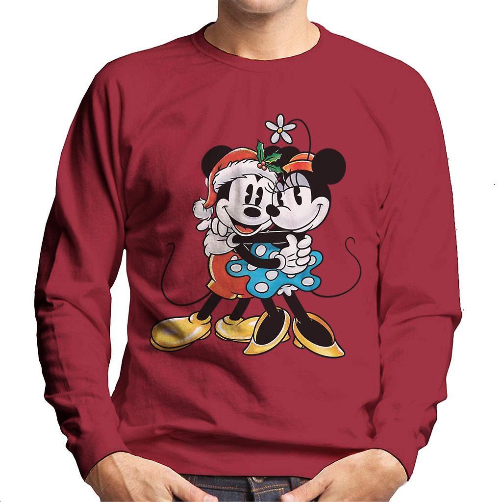 Disney Christmas Mickey And Minnie Festive Hug Men's Sweatshirt Cherry Red Large