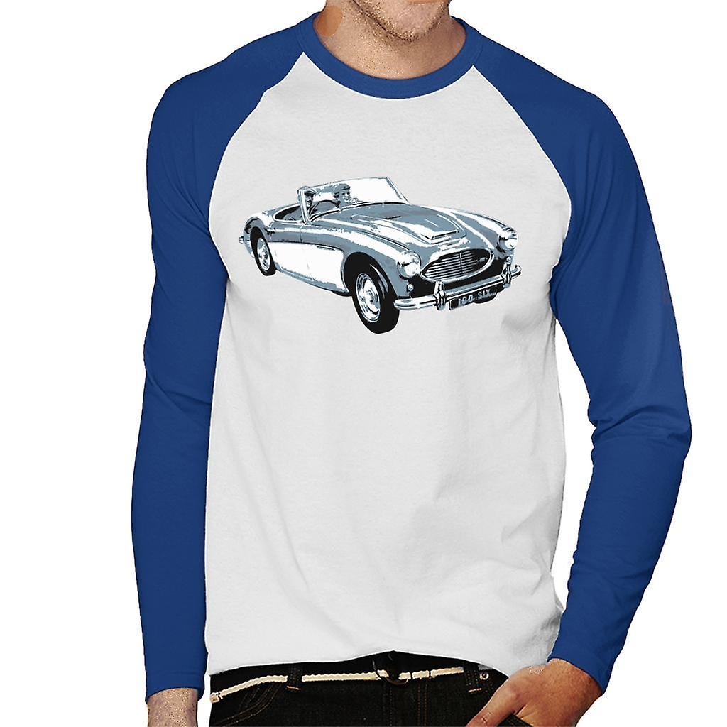 Austin Healey 100 Six British Motor Heritage Men's Baseball Long Sleeved T-Shirt White/Royal Medium