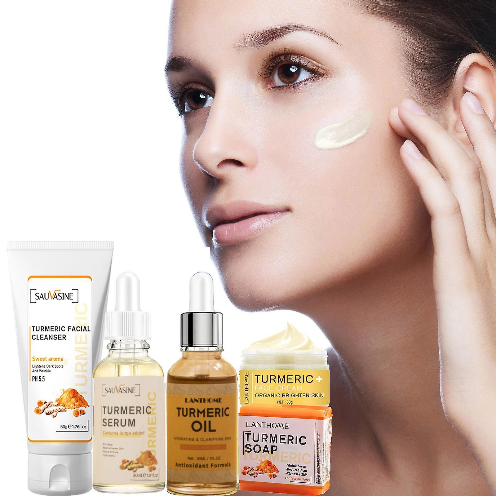 Congjing Turmeric Skin Set Turmeric Extract + Turmeric Essence + Turmeric Soap + Turmeric Facial Cleanser + Turmeric Face Cream60ml