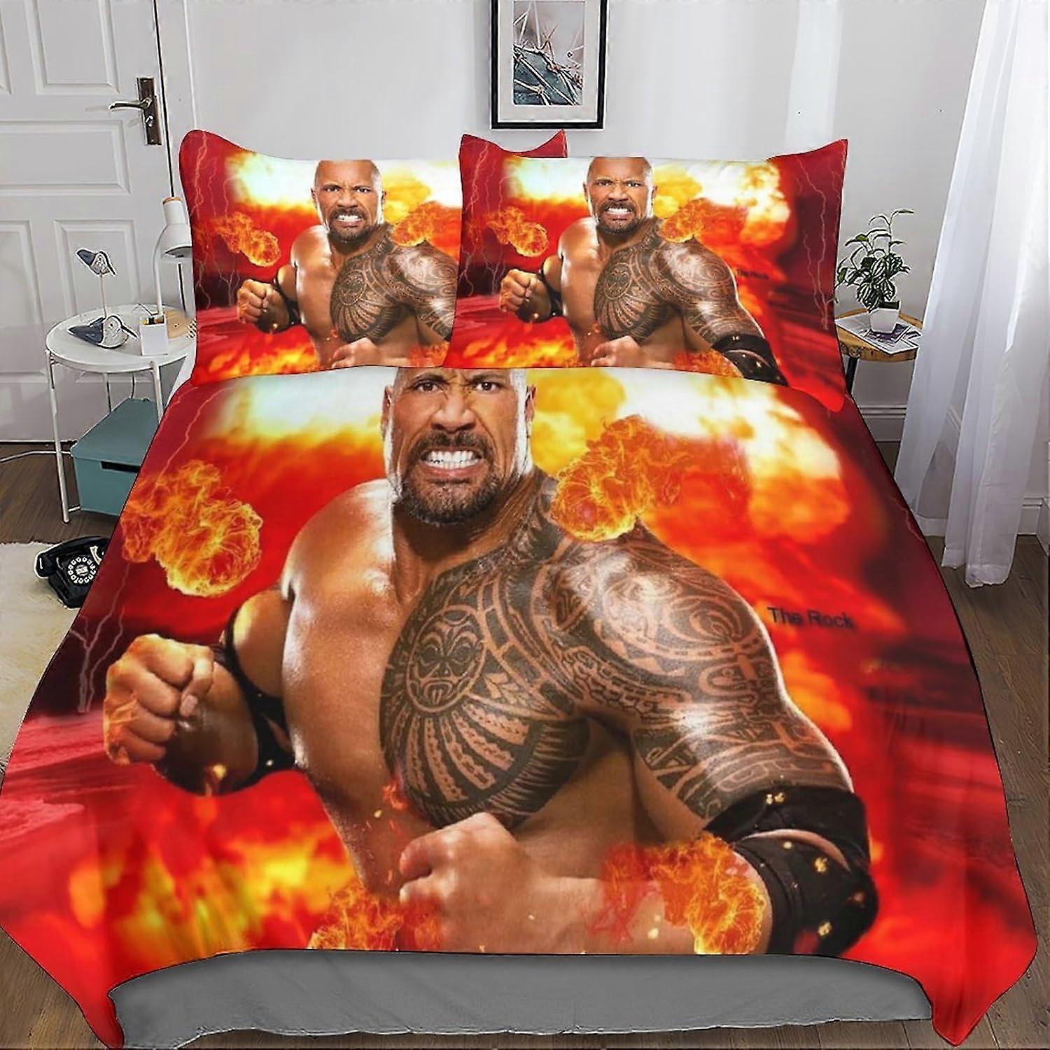 Kerota The Rock 3D Duvets and Bedding Sets with Pillowcase, Dwayne Johnson Bedding Duvet Cover, 3 Pieces Microfiber Bedding with Zipper Closure Pil...