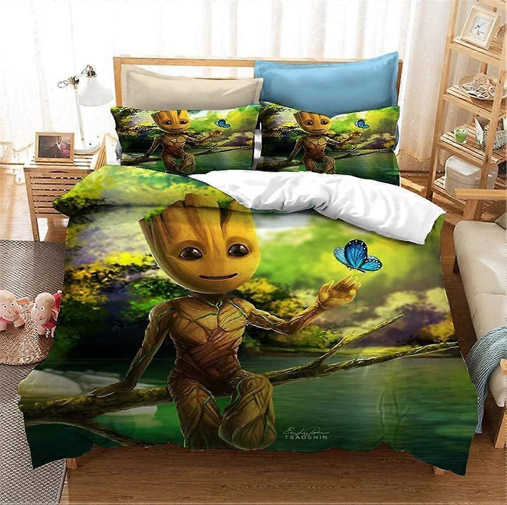 Kerota Duvet Cover Adult People,Groot Duvet Cover,Comfortable Microfiber D Printing Bedding Set with Zipper and Pillowcases 135*200 CM Double200x200cm