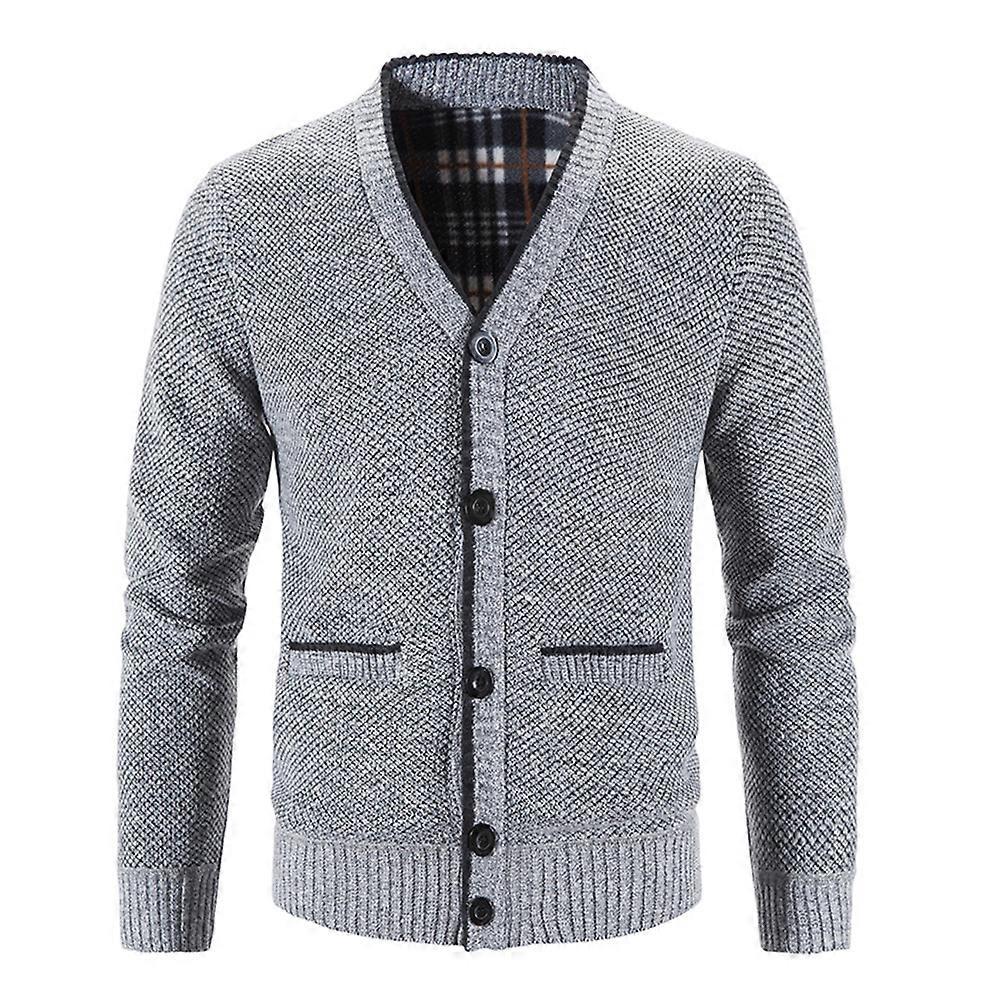 Sliktaa Mens V-Neck Knitted Cardigan Soft Button Sweater Light grey L