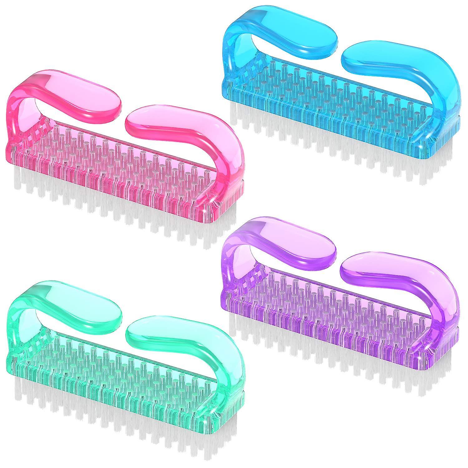 Swhyv Handle Grip Nail Brush,Hand Fingernail Brush Cleaner Scrubbing Kit Pedicure (4 Pack)