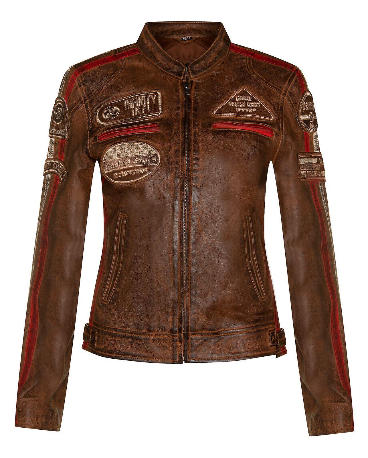 Leather Biker Racing Badges Jacket-Agadir