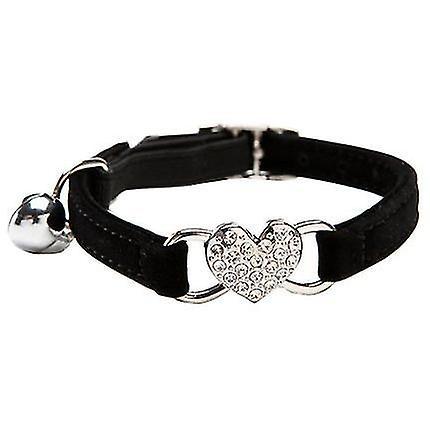 Exia Cat Collar With Bell Bling-cat Adjustable Collar With Crystal Heart Charm And Bells 8-11 Inches(black)