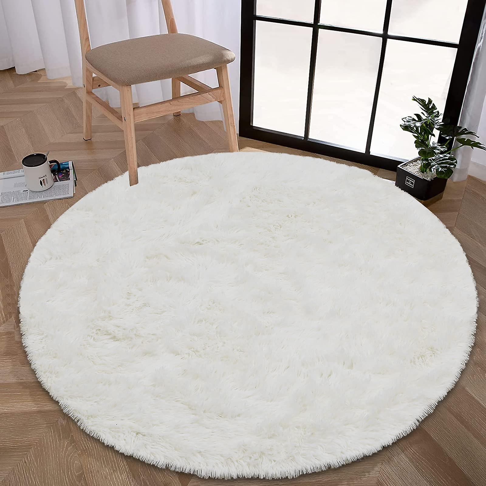 Tsim Round plush carpet for sofa, bedroom carpet, 120 cm white