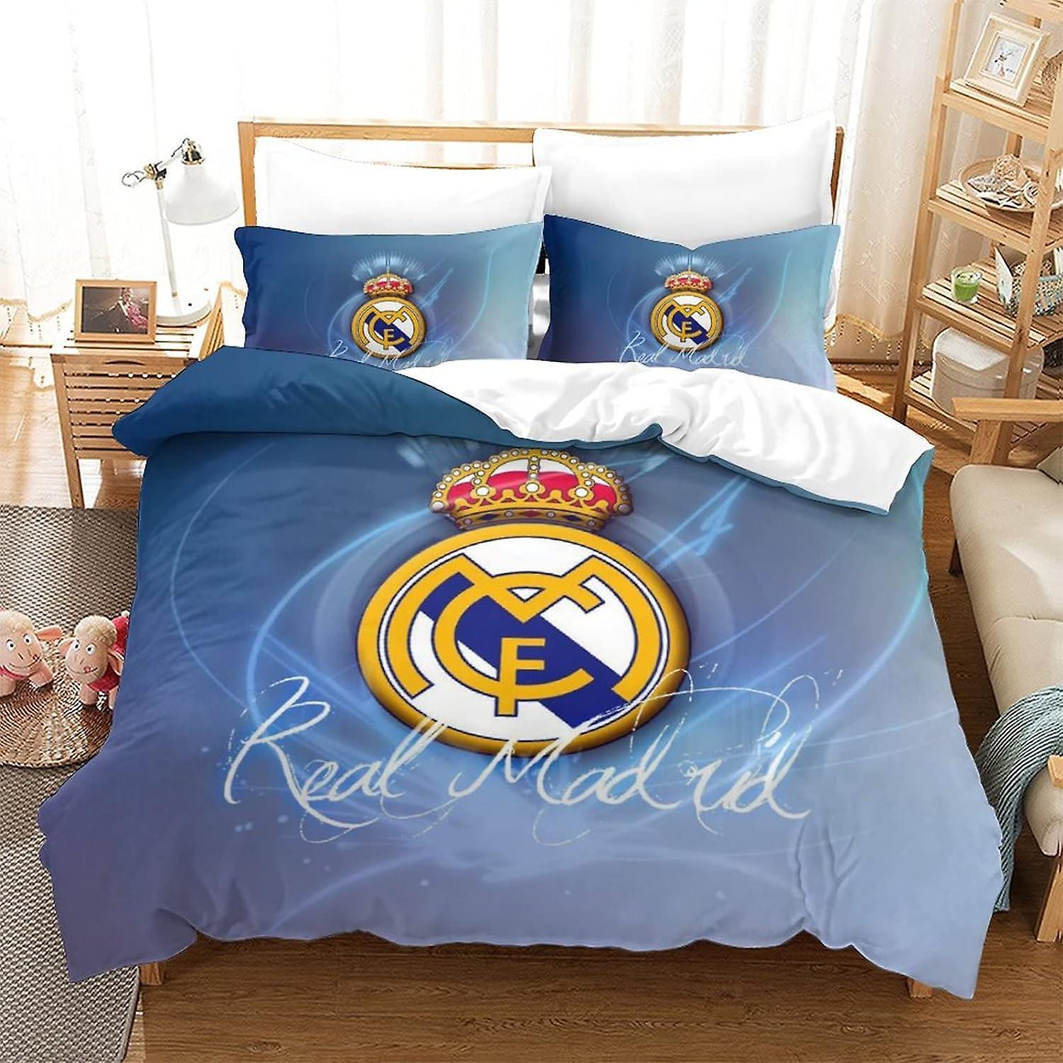 Kerota Real Madrid Logo 3 3D Duvet Cover, Polycotton Bedding Sets, Easy Care Printed Duvet Covers with Pillowcases, Famous Football Team Double Sin...