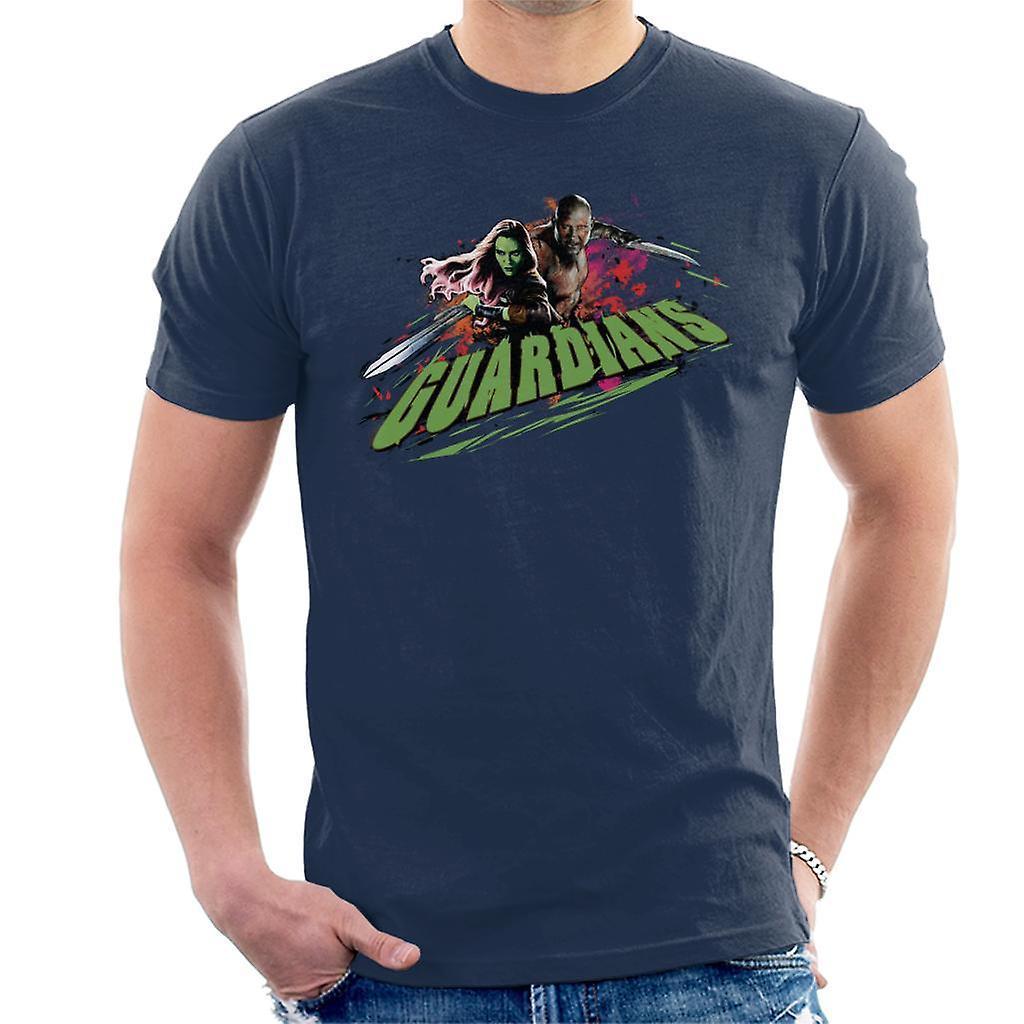 Marvel Guardians Of The Galaxy Vol 2 Gamora And Drax Men's T-Shirt Navy Blue Small