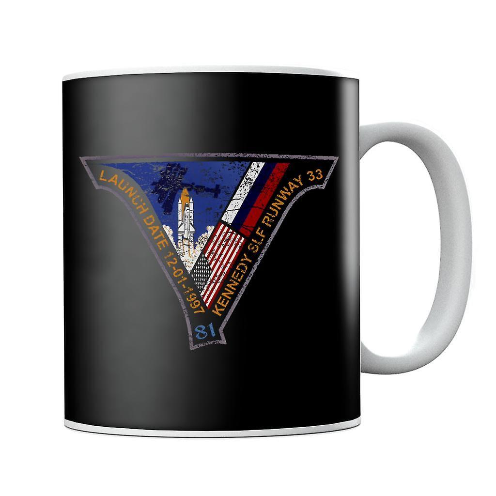 NASA STS 81 Atlantis Mission Badge Distressed Mug Black 10oz