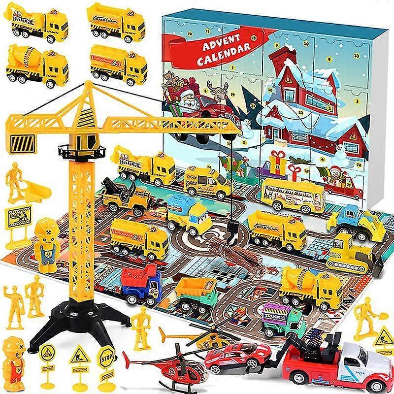 Shanxi Shuishuidiansan Trading Cars Advent Calendar For Kids Boys 2023 Christmas, 24 Pull Back Vehicles Playsets With Crane Helicopter Tractor Cons...