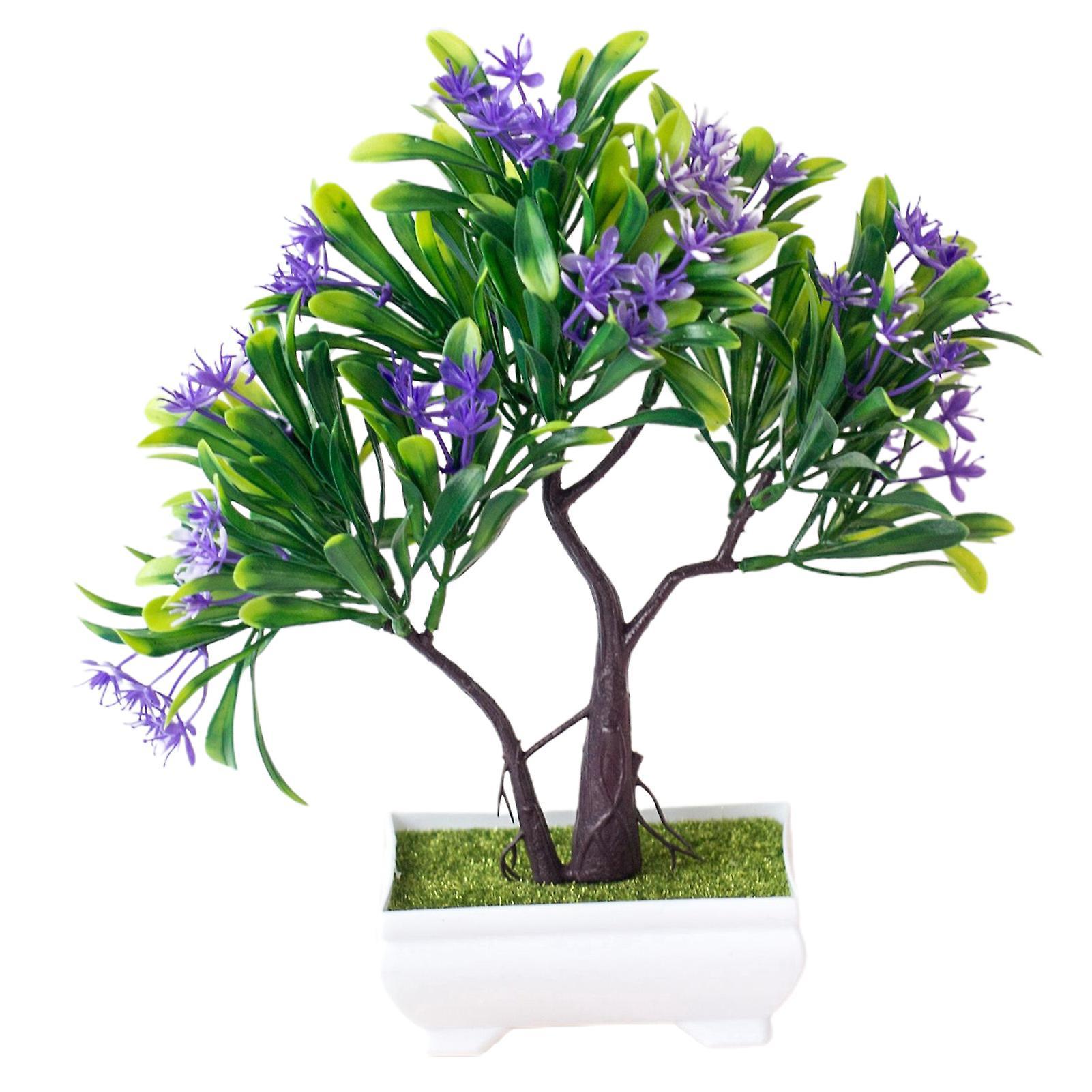 Wharick Fake Bonsai Delicate Fresh-keeping Colorful Realistic Artificial Flower with Pot Home Decoration Purple