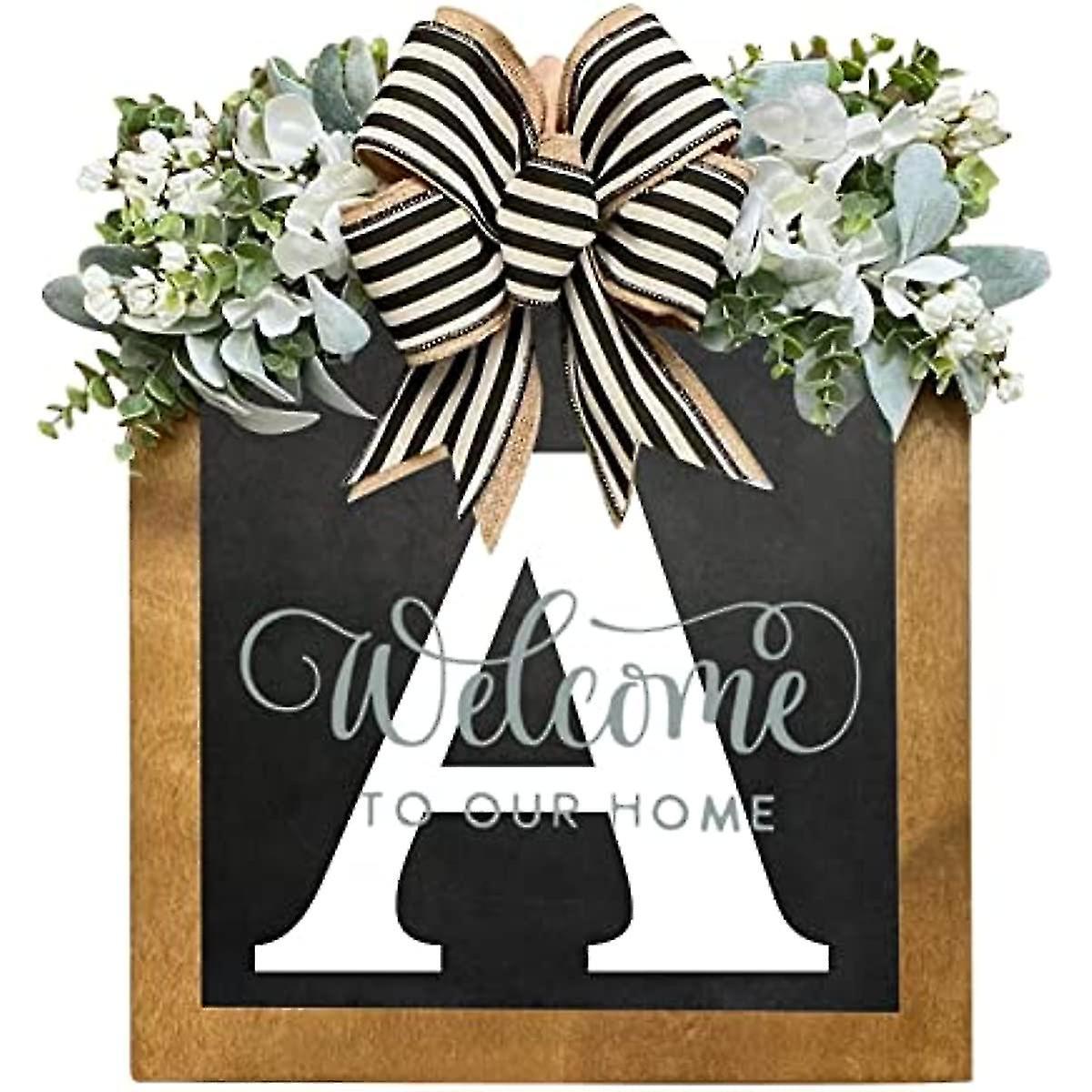 Tianzun Unique Last Name Year Round Front Door Wreath With Bow, 16" Welcome Sign Garland Creative 26 Letter Farmhouse Wreath A