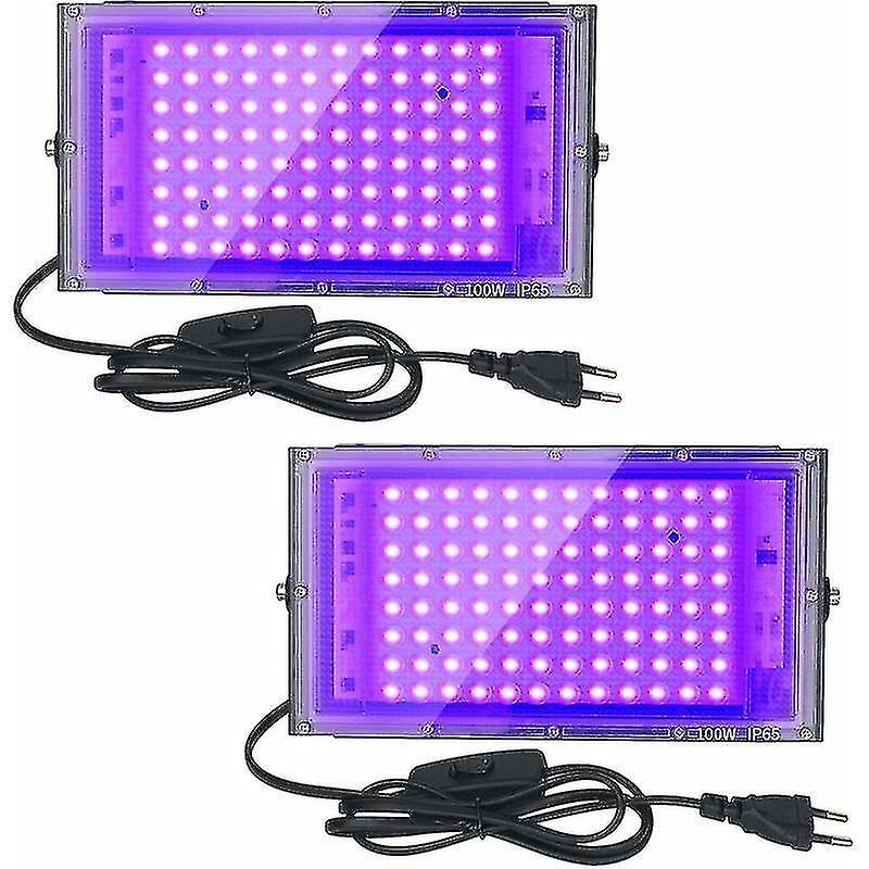 Cryin 2pcs 100w Uv Led Floodlight Blacklight Ip65 Waterproof, Ultraviolet Led Lamp, Effect Lighting For Aquarium, Party, Neon Painting, Fluorescent...