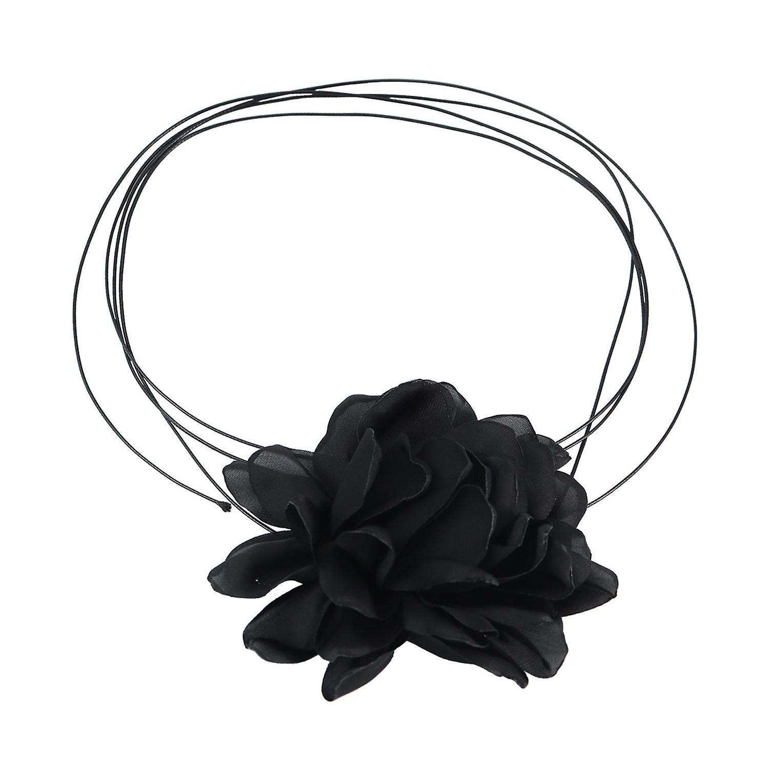 Merryso Flower Necklace Realistic Fabric Flower Multi Layers Straps Neck Decoration Ball Queen Dance Prom Pe Black