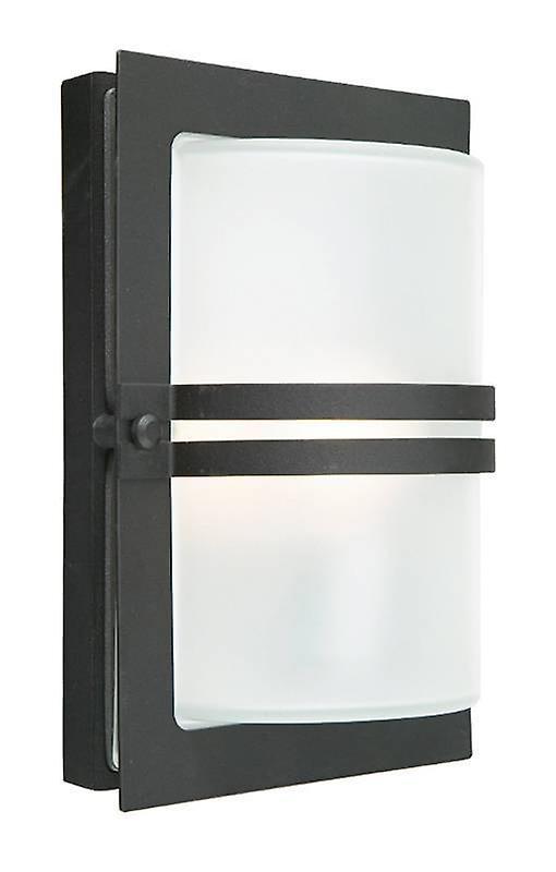 1 Light Outdoor Frosted Flush Wall Light Black IP54 E27