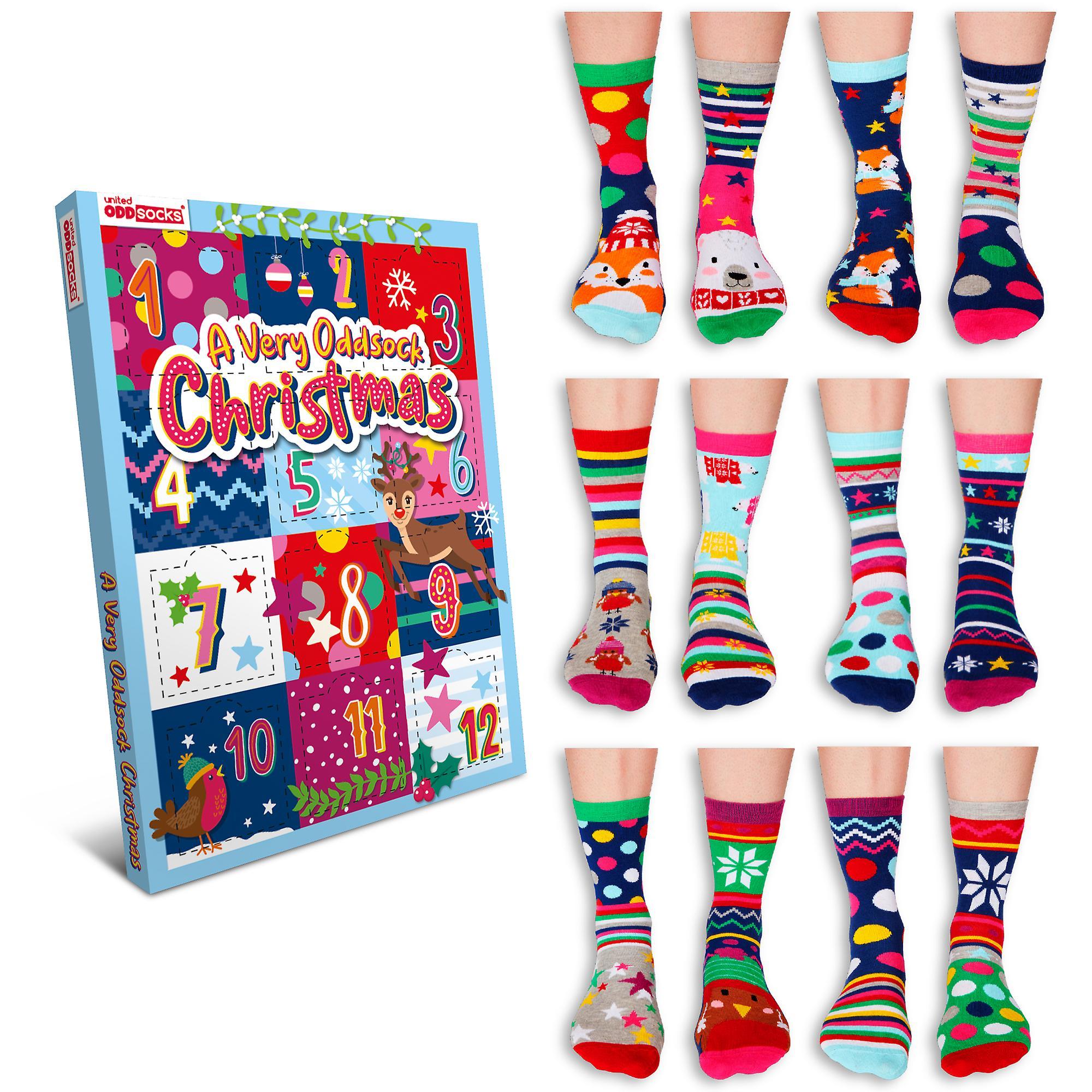 United Oddsocks Women's Sock Christmas Advent Calendar Blue/Yellow/Red 4 to 8