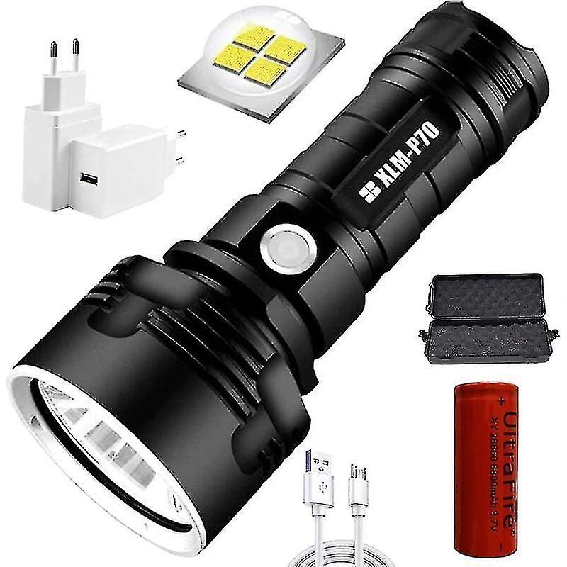 Jnnjv P70 Torch, 30000-100000 Lumens High Power Led Ultra Bright Waterproof Flashlight, Most Powerful Xlm-p70 50w 3-mode Flashlight (single Battery...