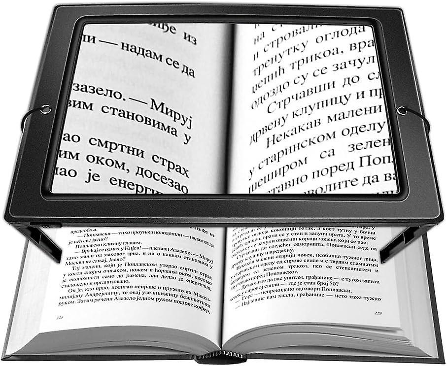 Lertenys Reading Magnifier, 3x Magnification A4 Rectangular Illuminated Magnifying Glass With 4 Bright Led Large Full-page Illuminated Magnifying G...