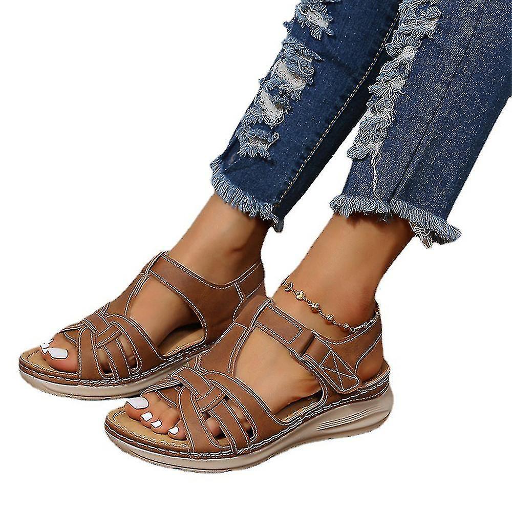 Get It Women Summer Wedge Sandals Comfy Breathable Hollow Open Toe Shoes Size Brown 39