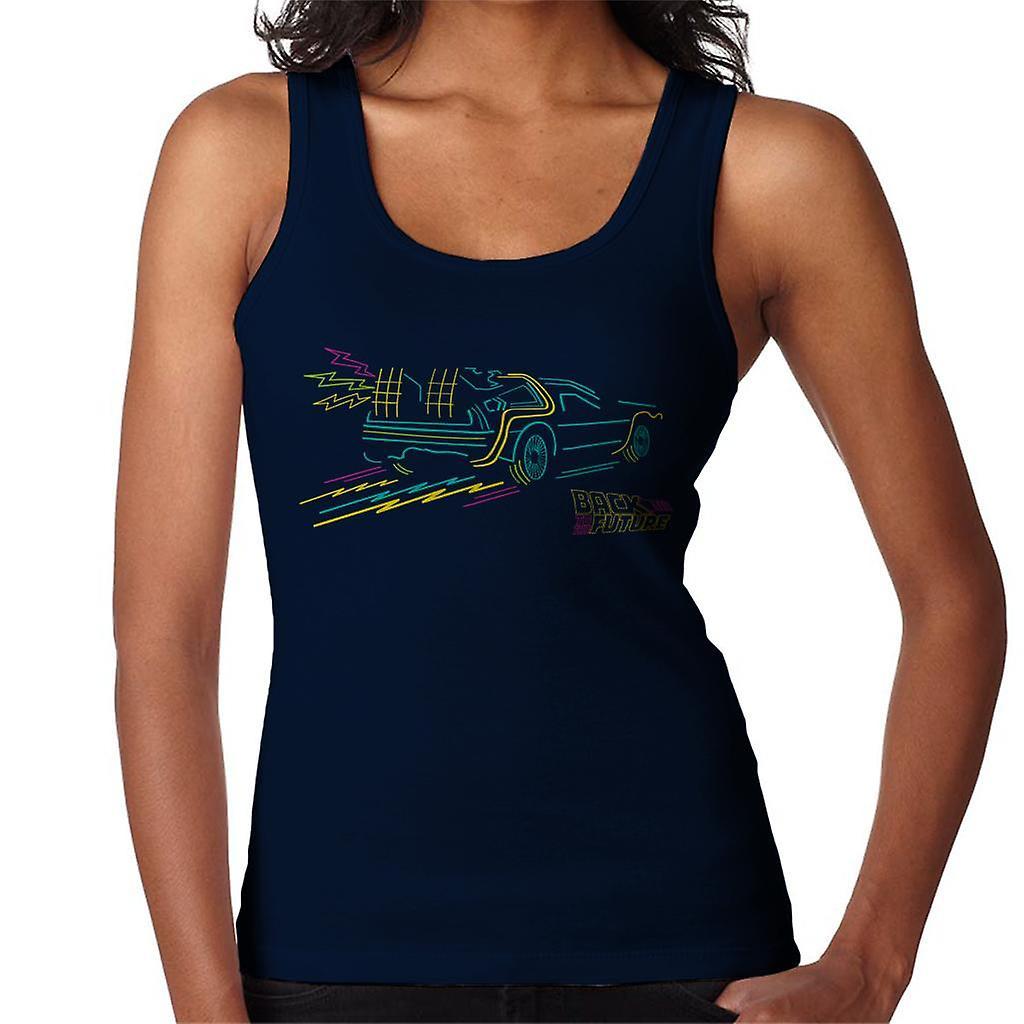 Back to the Future Delorean Neon Take Off Women's Vest Navy Blue XX-Large