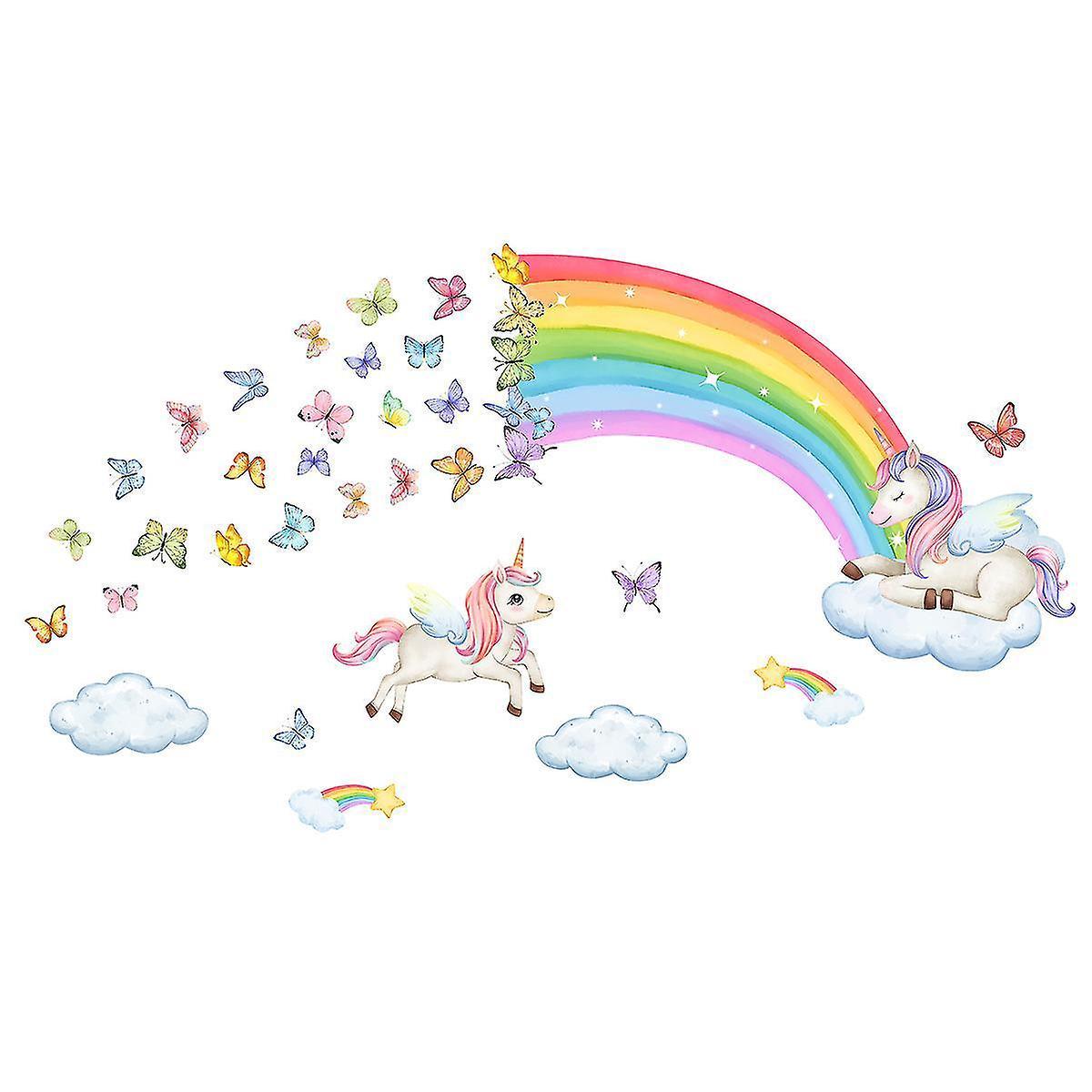 Shenmo Rainbow Unicorn Wall Sticker for Kids Room and Nursery Dcor