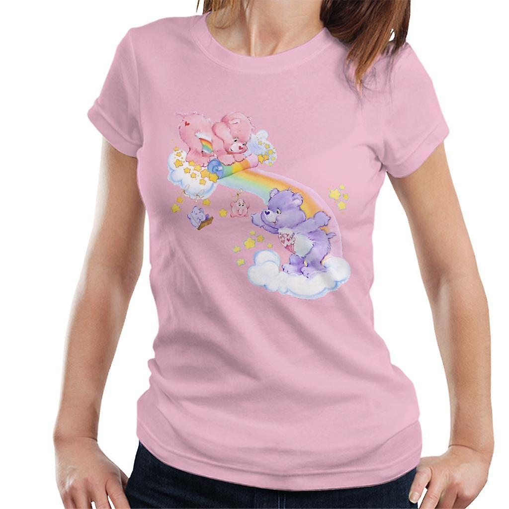 Care Bears Cheer Bear And Share Bear Unrolling A Rainbow Women's T-Shirt Light Pink XX-Large