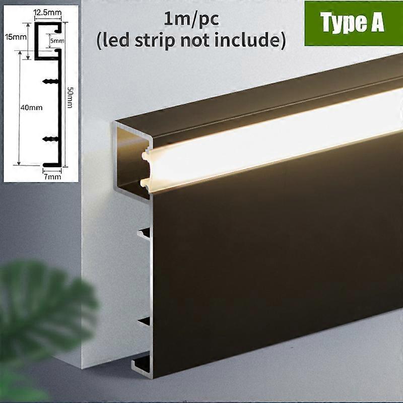 Loerss 1-1.5m Recessed Skirting Line Aluminium LED Profile Black Bar Light with Silicone Cover Home Stair Wall Decor Skirting Board Type A 1M 5PC