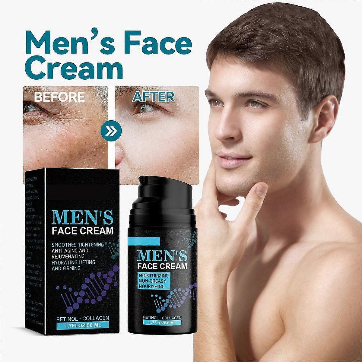 Unbrand Men's Face Cream, Day & Night Moisturizer, Anti-Aging & Wrinkle Skin Care for Men with Collagen, Hyaluronic Acid 2Pcs