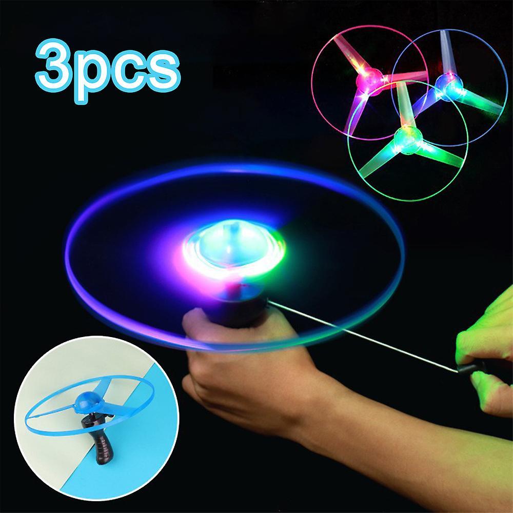 Sevenday 3pcs Led Lighting Flying Disc Propeller Helicopter Toys Pull String Flying Saucers Ufo Spinning Top Toy Kids Outdoor Fun Game