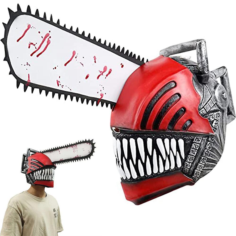 Sevenday Anime Chainsaw Man Cosplay Horror Latex Mask Bloody Pochita Denji Scary Helmet Headgear Halloween Party Fancy Dress Up Costume Props