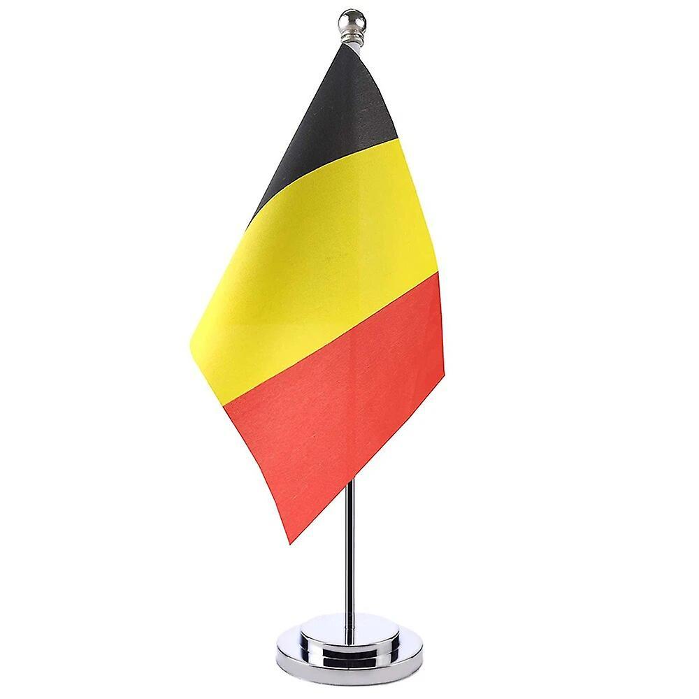 Scitoo 14x21cm Mini Flag Of Belgium Banner Meeting Boardroom Table Desk Stand Stainless Steel Pole The Bel Flag National Design Belgium Silver Color