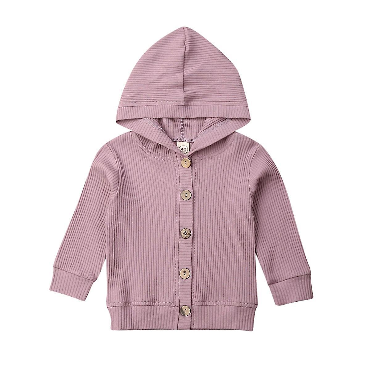 Slowmoose Baby Knitting Cardigan Autumn Warm Infant Sweaters - Long Sleeve Hooded Coat Purple 3M