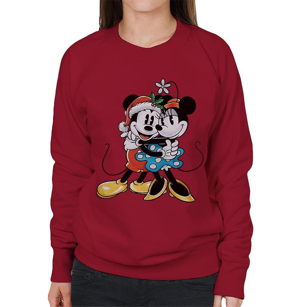 Disney Christmas Mickey And Minnie Festive Hug Women's Sweatshirt Cherry Red Medium