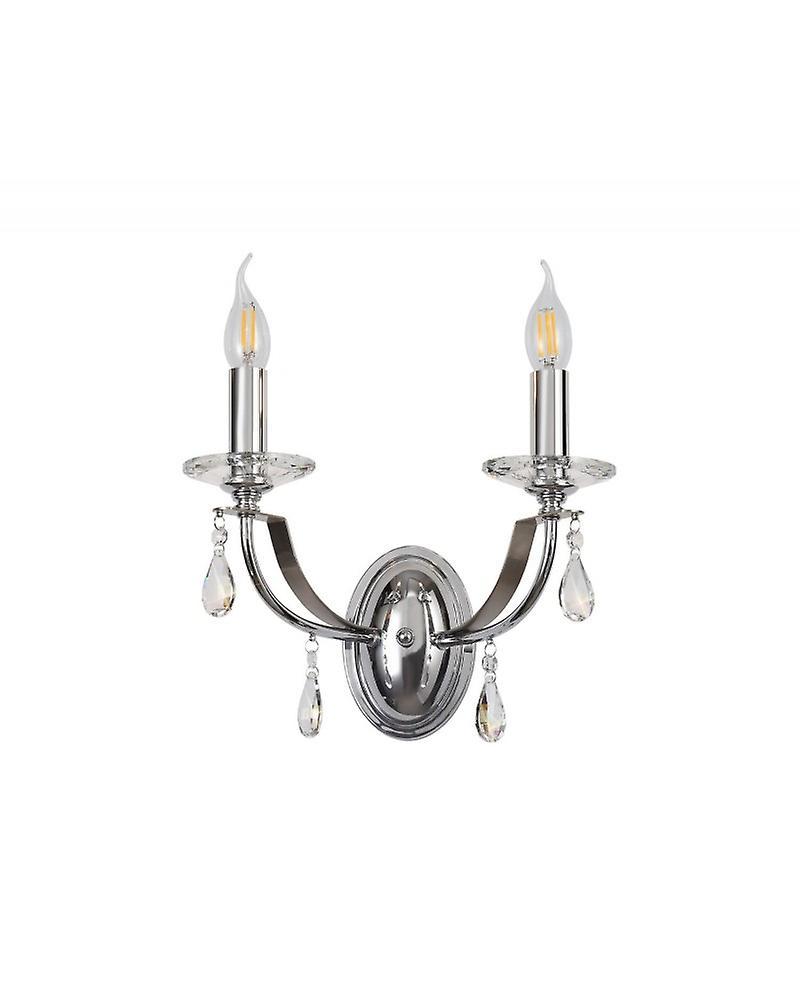 Volani Jessie Wall Lamp 2 Light E14, Polished Chrome/satin Nickel/clear Crystal