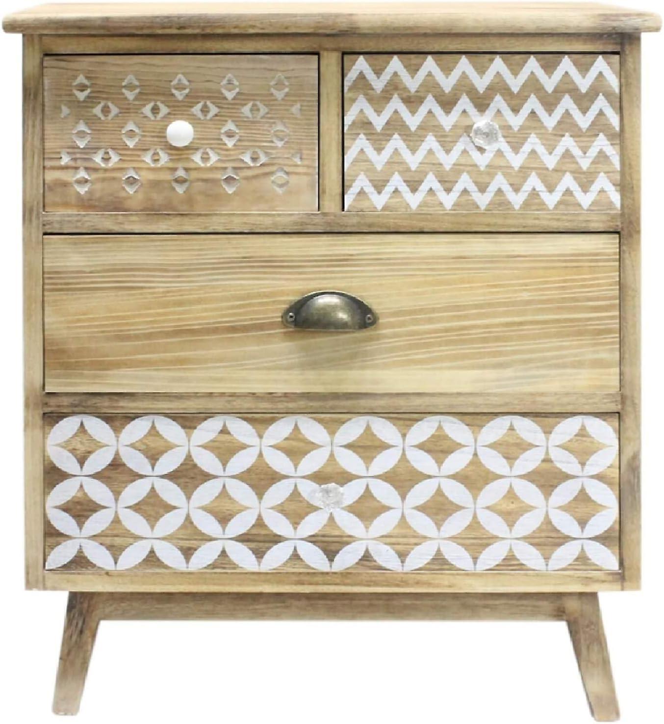 Mobili Rebecca Rebecca Mobili Shabby Boho Light Wood 4 Drawer Cabinet for Kitchen Entrance