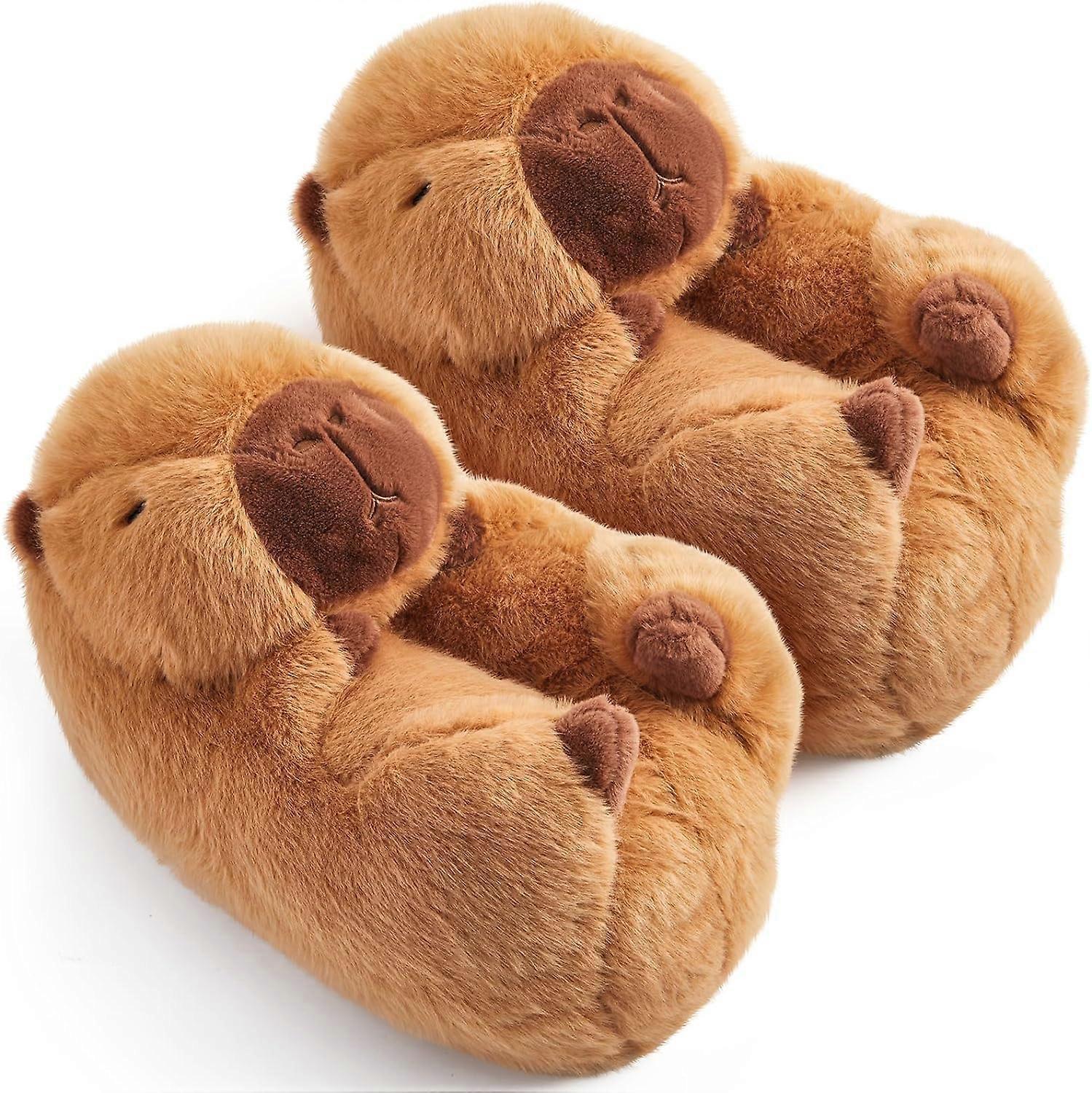 Kinzon Capybara Slippers Cute Capybara Plush Slippers House Warm Capybara Shoes Foot Wrapped Capybara Slides for Women Men Indo brown